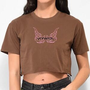 Vitriol Kiki Brown Crop T-Shirt Pink Tribal Graphic Size Small